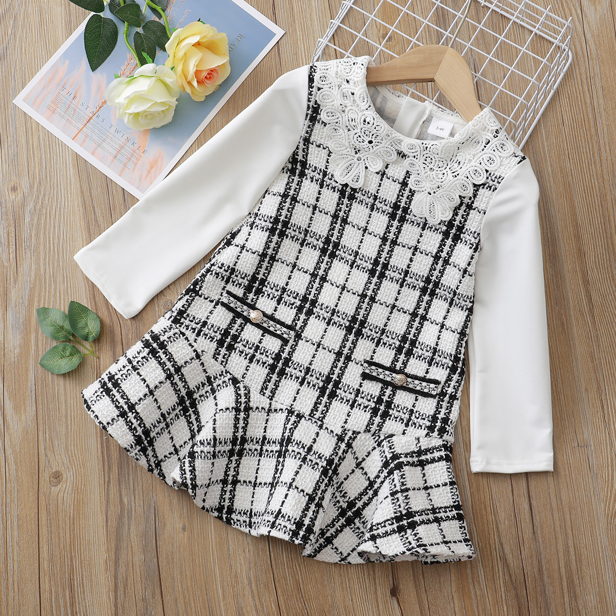 

Baby / Toddler Plaid Lace Collar Dress