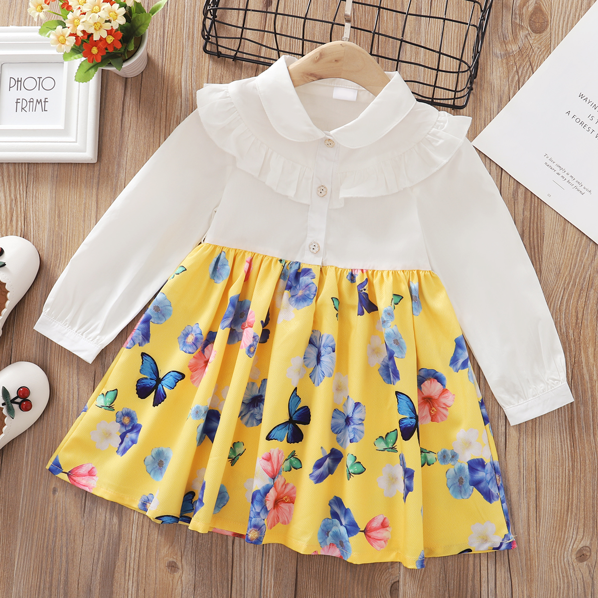 

Baby / Toddler Girl Butterfly Print Ruffled Dress