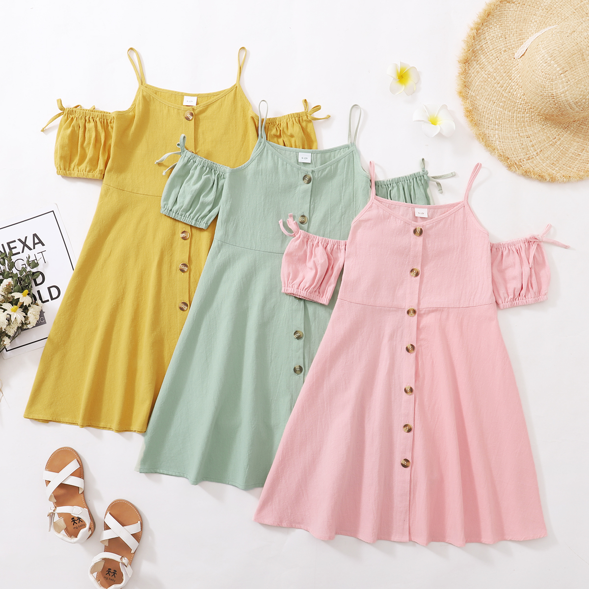 

Beautiful Kid Girl Bowknot Decor Solid Pink Slip Dress
