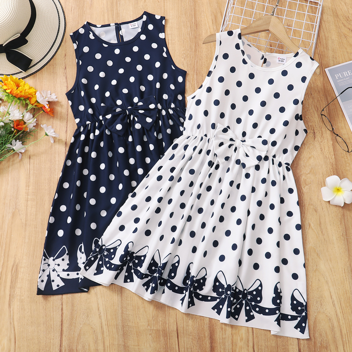 

Kid Girl Polka dots Bowknot Print Sleeveless Dress