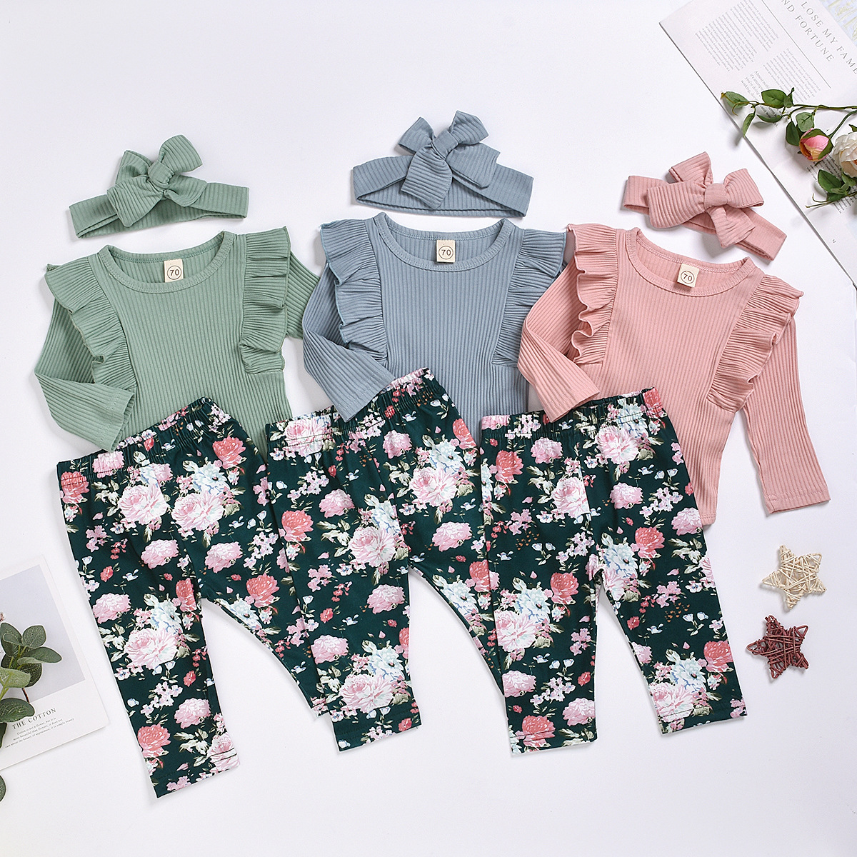 

3pcs Baby Girl Sweet Floral Baby's Sets Fashion Cute Infant Clothes Outfit Clothing