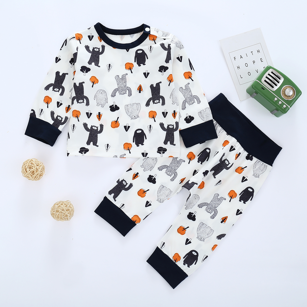 

2pcs Baby Unisex casual Floral Baby's Sets Long Sleeve Infant Toddler Outfit