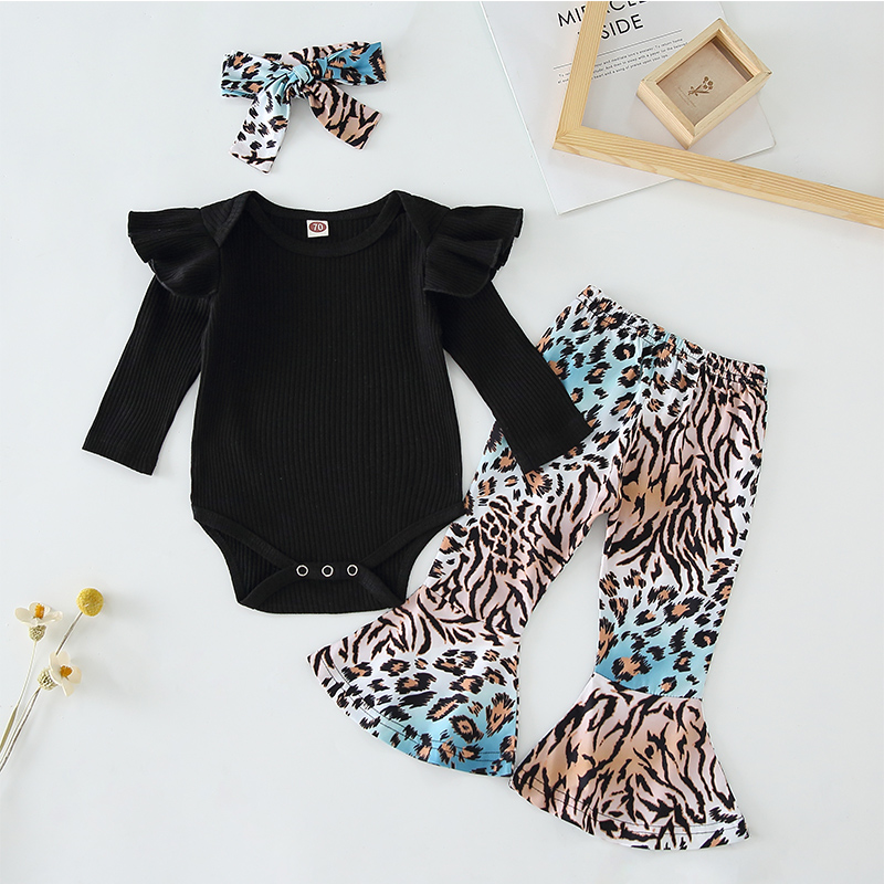

2pcs Baby Girl Sweet Leopard Baby's Sets Romper Fashion Long Sleeve Infant Clothing Outfits