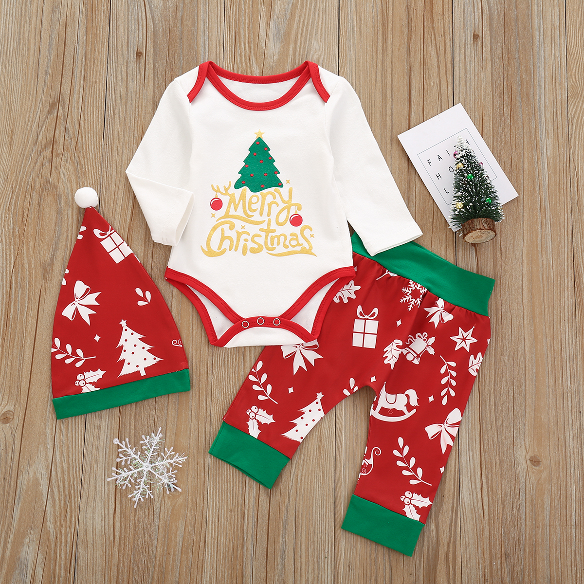 

Christmas 3pcs Baby Unisex Party Letter Baby's Sets Fashion Long Sleeve Romper Infant Clothing Outfits