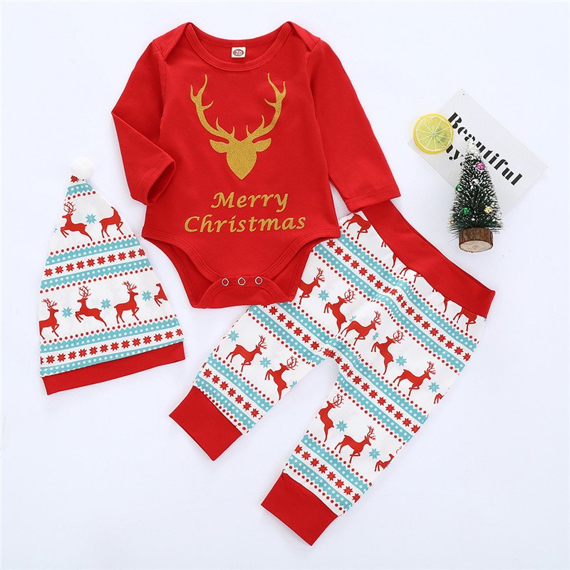 

3pcs Baby Unisex Party Animal & Elk Baby's Sets Christmas Long-sleeve Autumn Infant Baby Clothes Outfits Romper