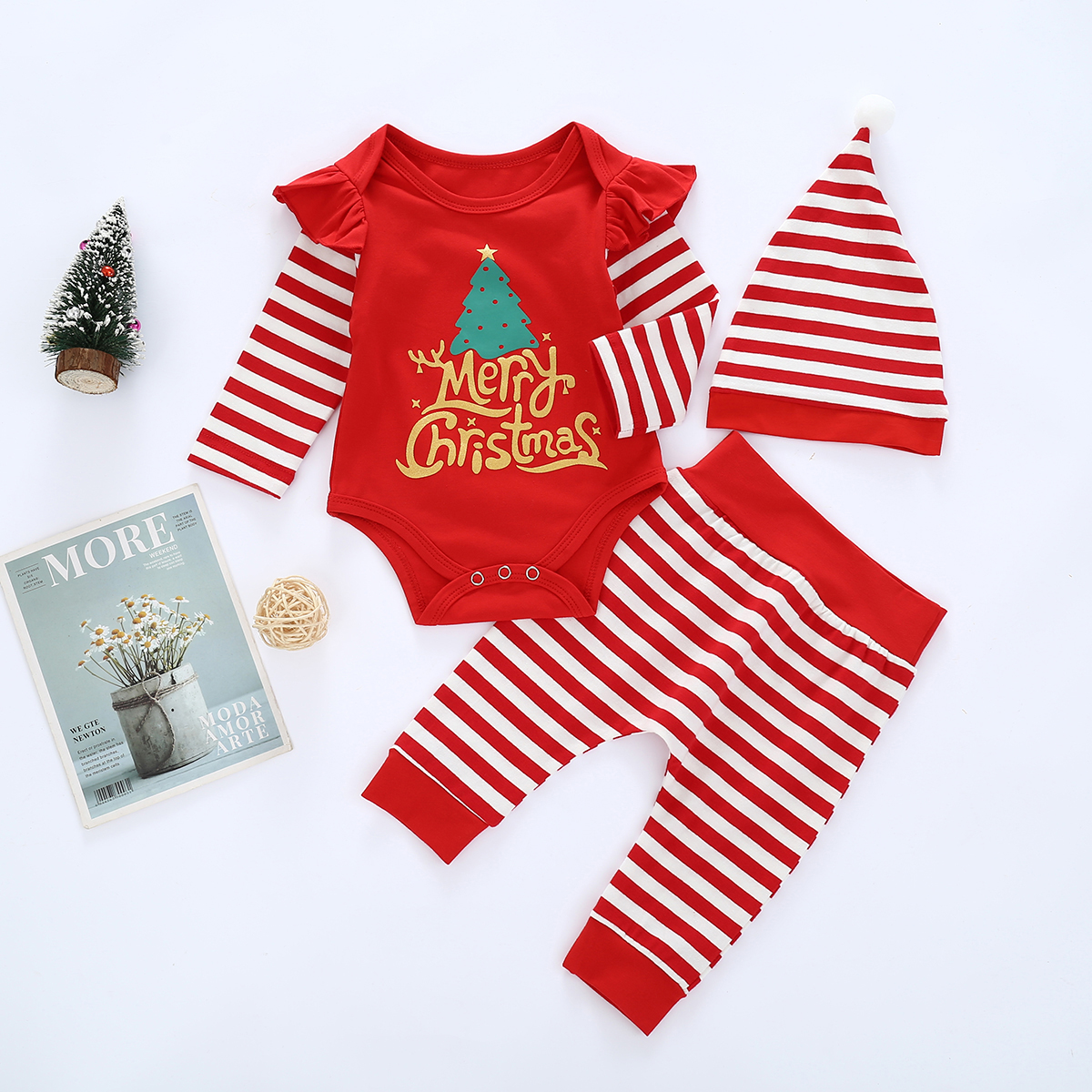

Christmas 3pcs Baby Party Letter Baby's Sets Fashion Long Sleeve Romper Infant Clothing Outfits