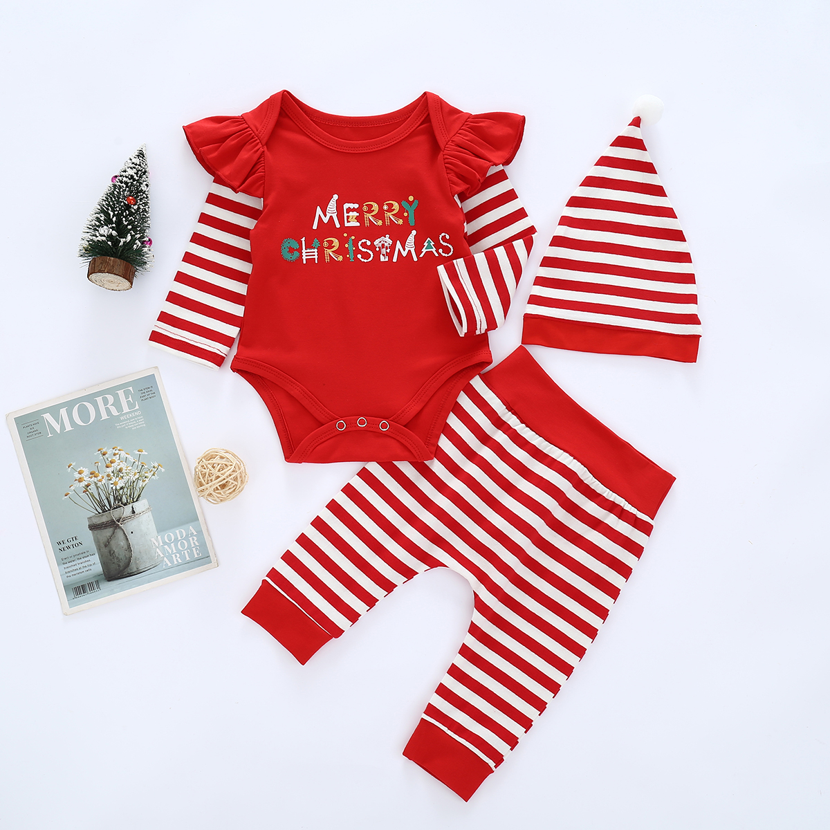 

Christmas 3pcs Baby Party Letter Baby's Sets Fashion Long Sleeve Romper Infant Clothing Outfits