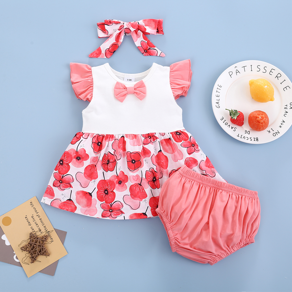 

3pcs Baby Girl Sweet Floral Flutter-sleeve Cute Cotton Baby's Sets