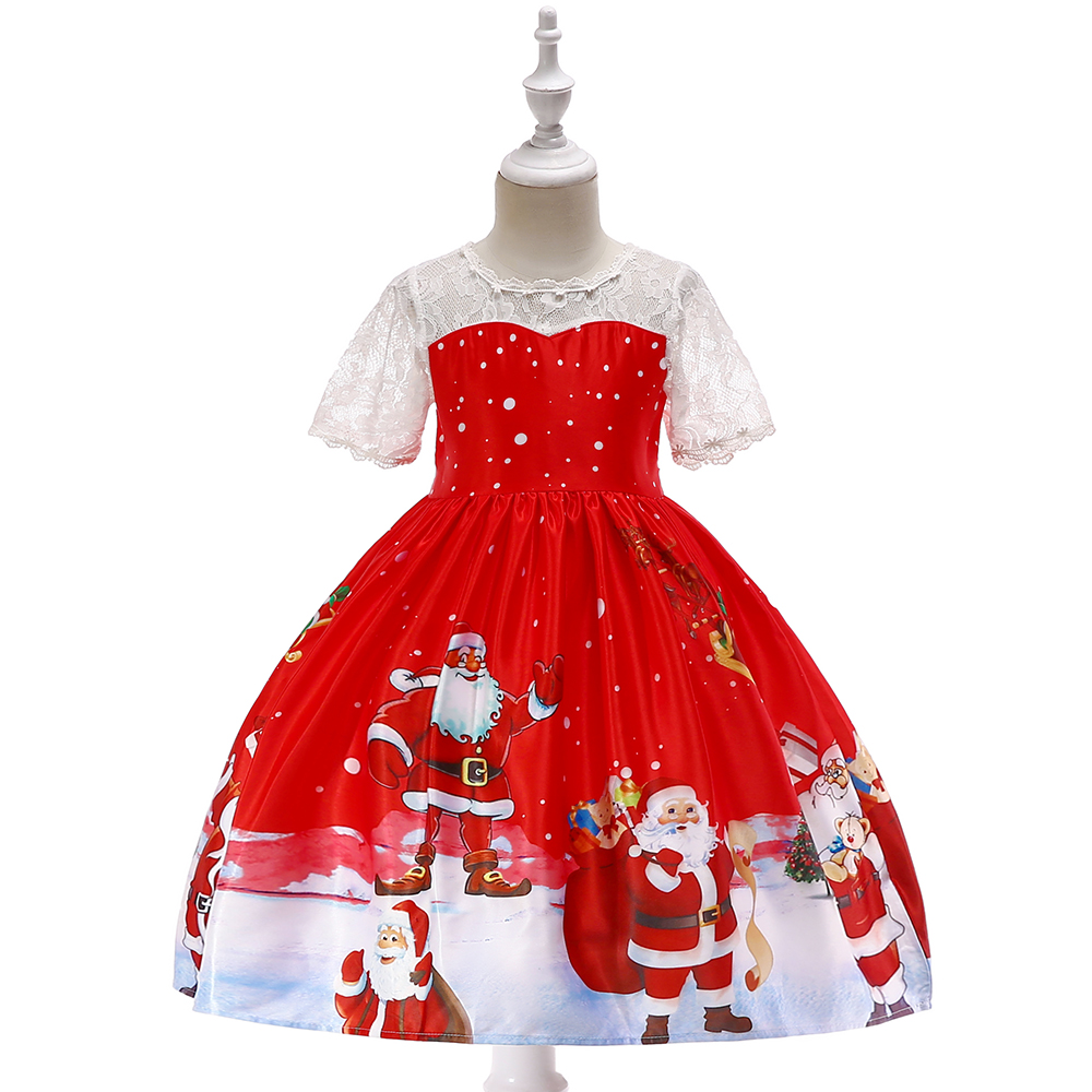 

Trendy Christmas Print Mesh Short-sleeve Party Dress