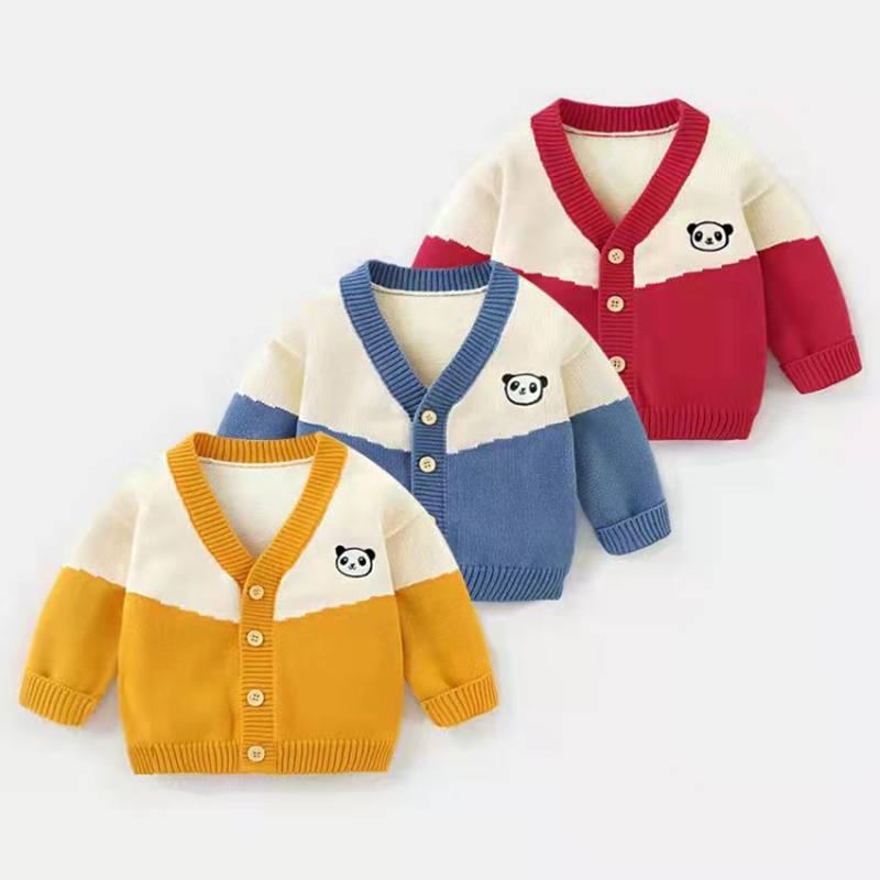 

Toddler Girl Animal Embroidery Colorblock Button Design Knit Sweater Cardigan