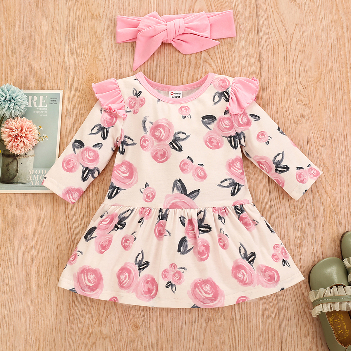 

2-piece Baby Floral Dress Romper and Headband Set