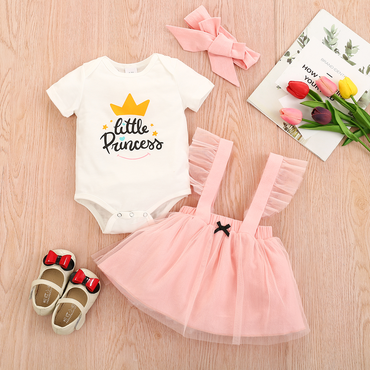 

3pcs Short-sleeve Baby Girl Letter Sweet Suit-dress