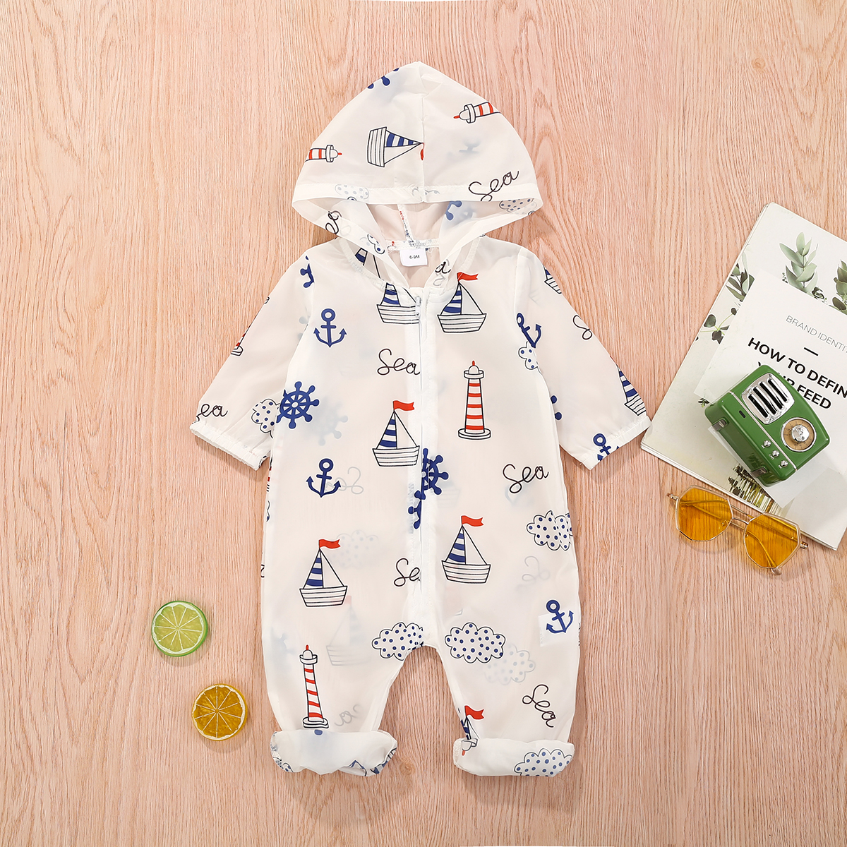 

Baby Sailboat Allover Hooded Jumpsuit
