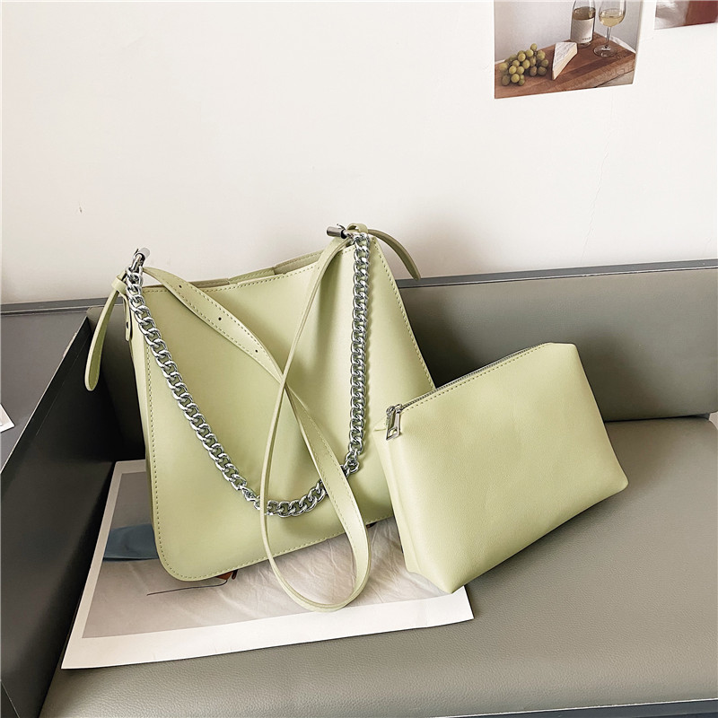 

Women's Texture Shoulder Bag Designer Pure Color PU Mother and Child Bag Wild Messenger Bag Bucket Shoulder Bag