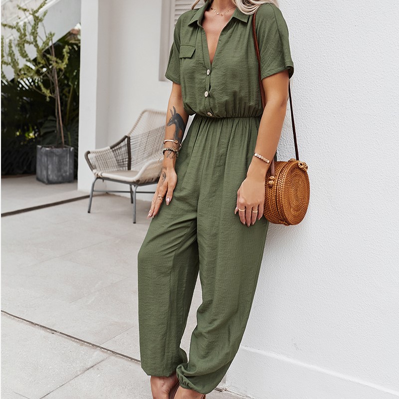 

Chic Pocket V Neck Jumpsuit