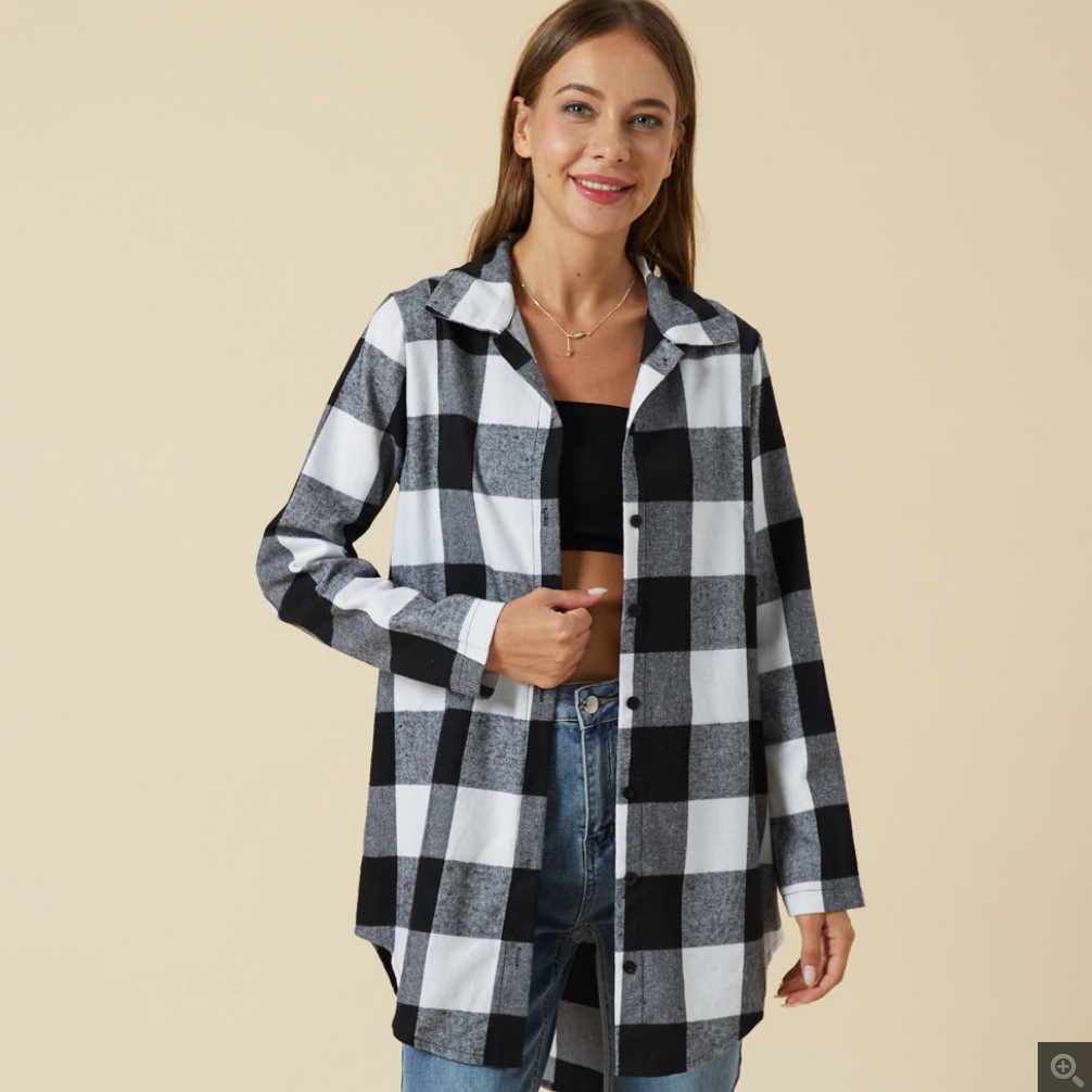 

Maternity Black and White Plaid Single Breasted Long-sleeve Cardigan Coat