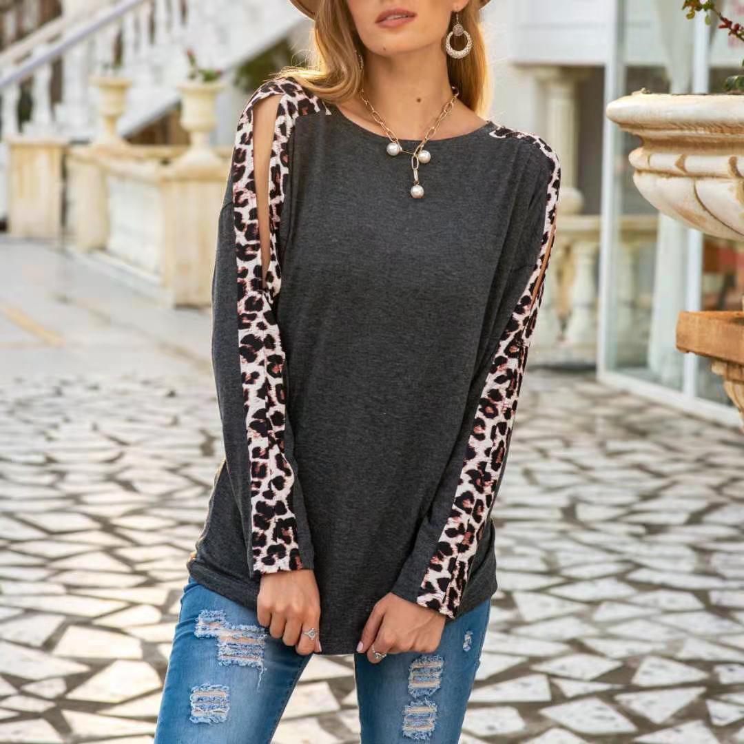 

Pretty Leopard Print Colorblock Long-sleeve Tee