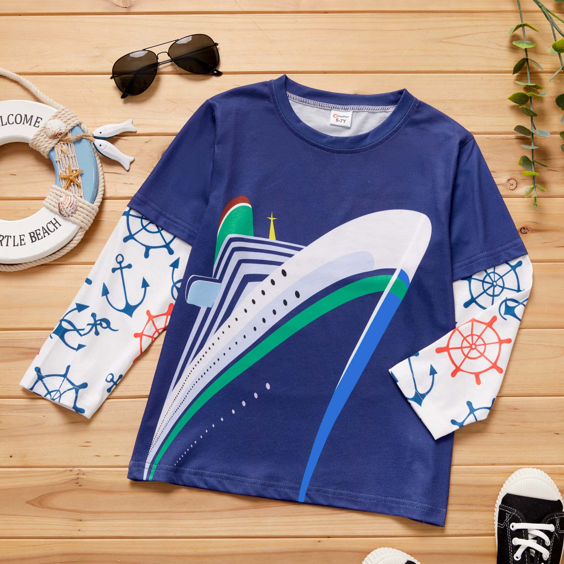 

Kid Boy Vehicle Print Stitching Long-sleeve T-shirt