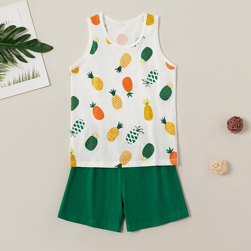 

2pcs Kid Unisex Cotton Fruit Vest Shorts Suit casual Suits