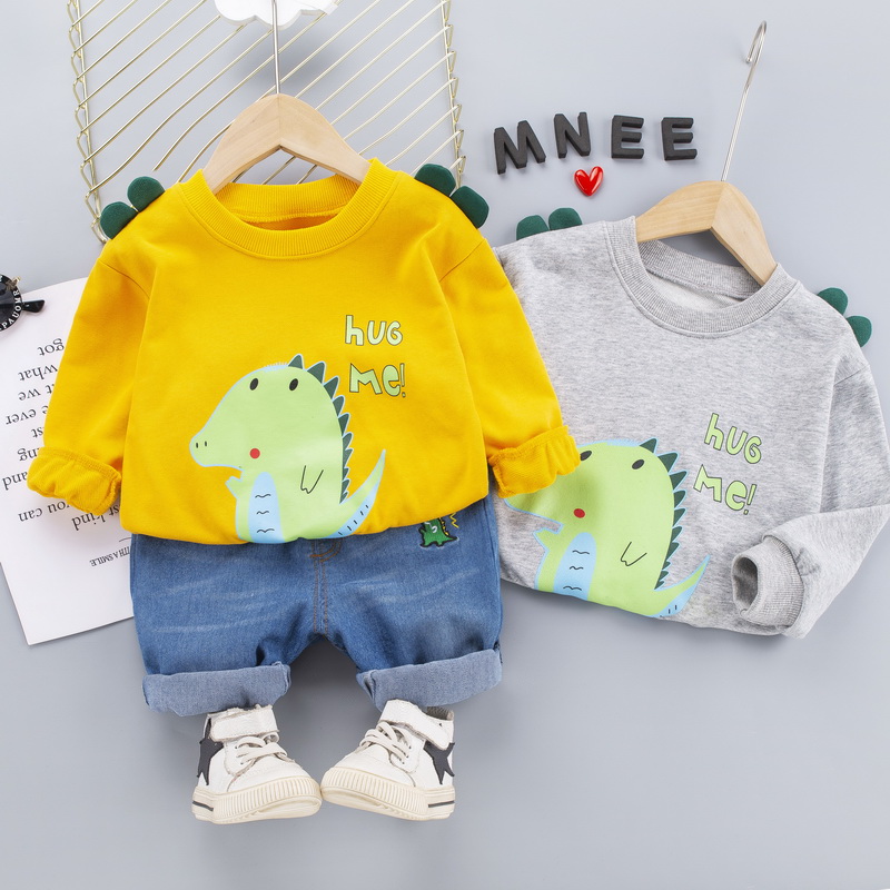

2pcs Cartoon Dinosuar Letter Print Long-sleeve Baby Sets