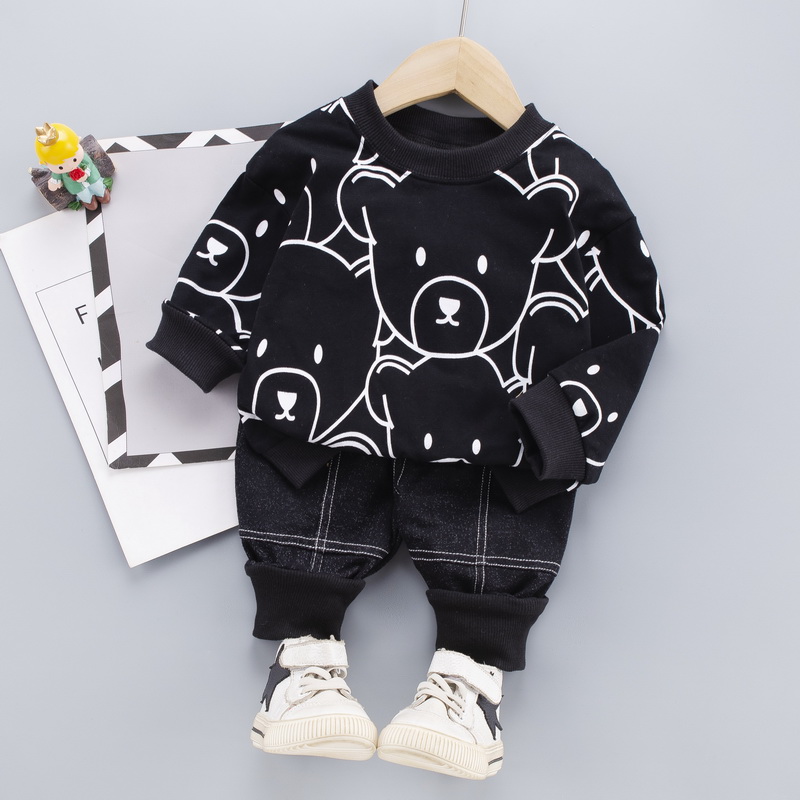 

2pcs Bear Print Long-sleeve Baby Set