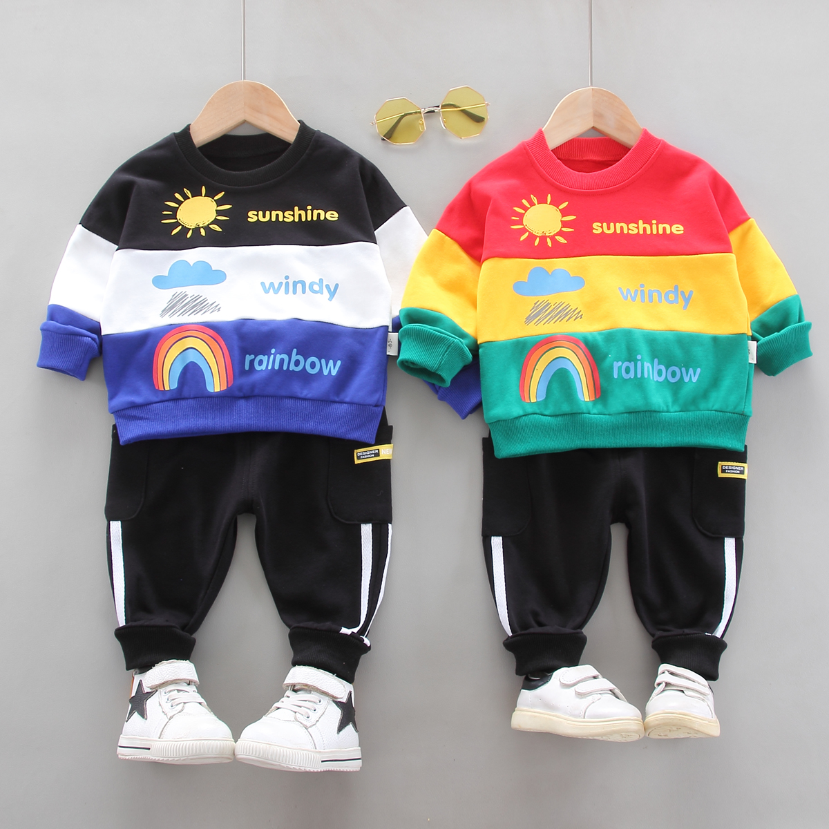 

2pcs Rainbow Cloud Sun Print Long-sleeve Baby Sets