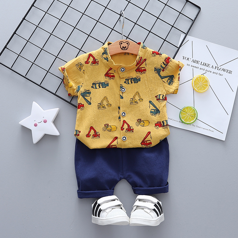 

2pcs Vehicle Print Short-sleeve Baby Set