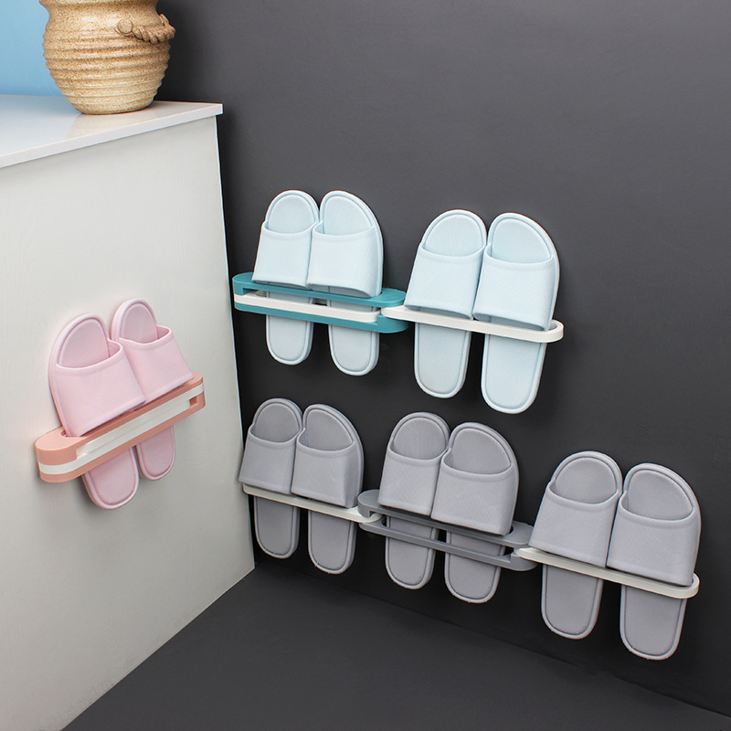 

3 in 1 Slippers Rack Multifunction Wall Mounted Folding Rotating Shoe Organizer Rack Bathroom Towel Storage Holder
