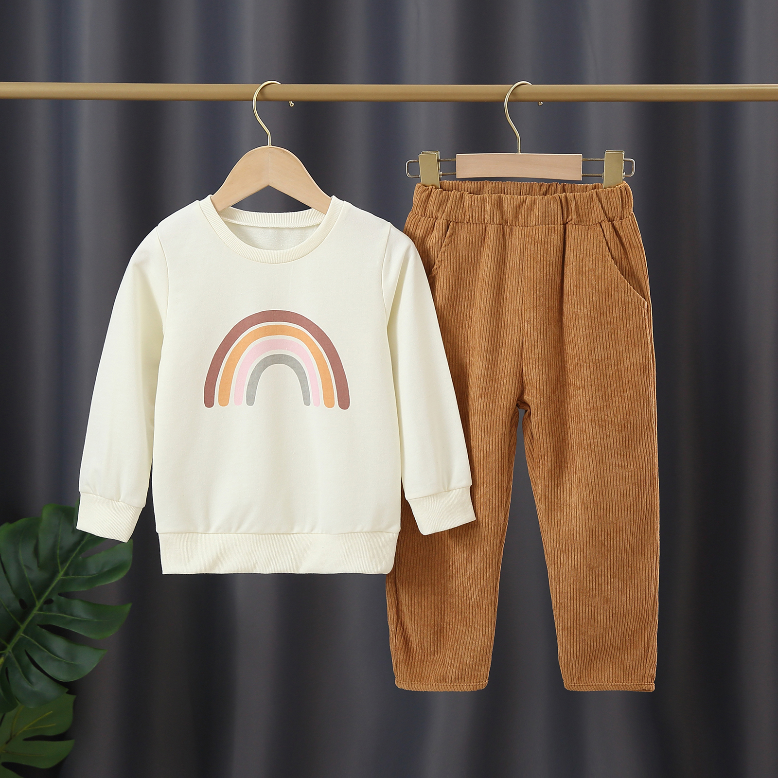 

2-piece Toddler Boy Rainbow Print Pullover and Corduroy Pants Set