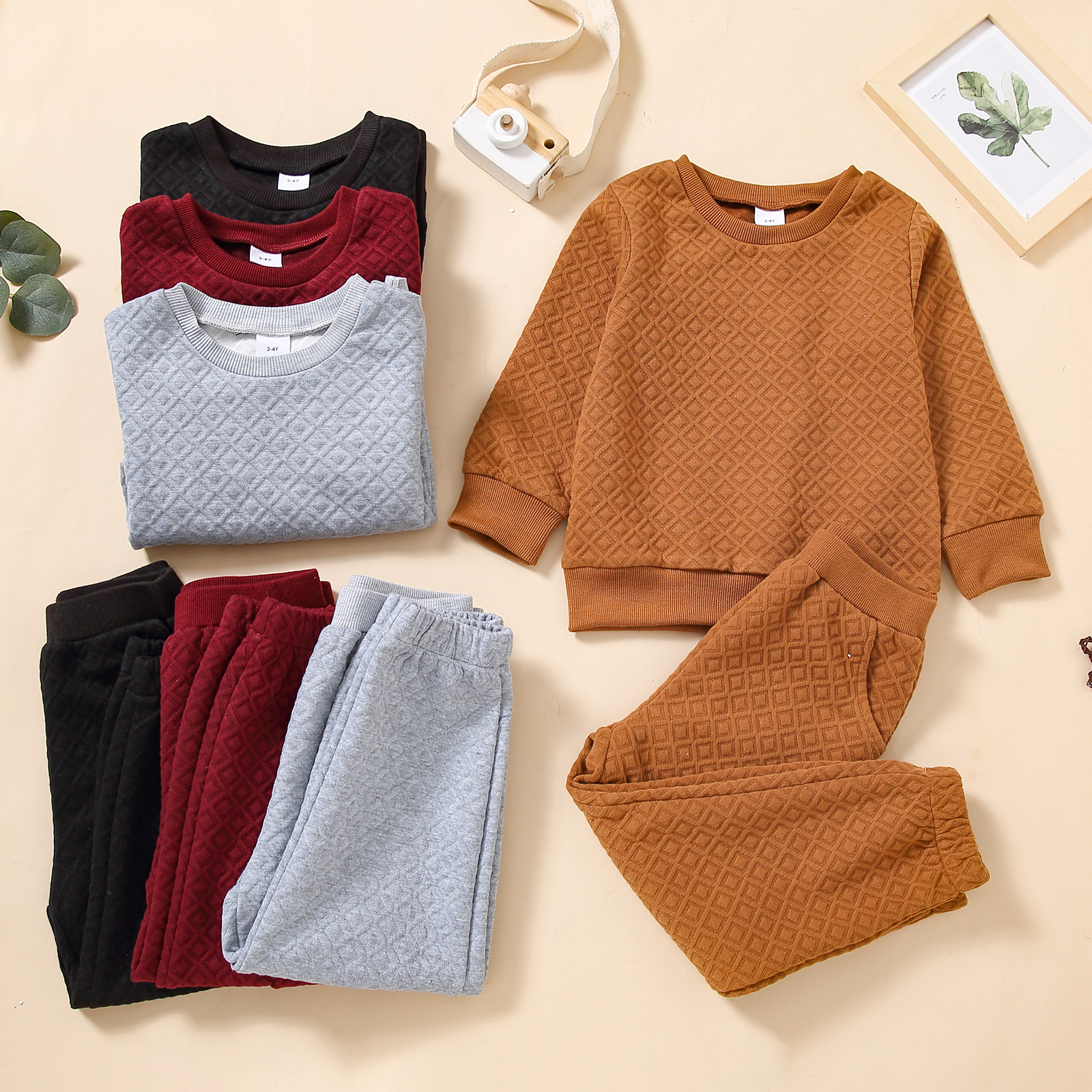 

2-piece Toddler Boy Textured Solid Pullover Sweatshirt and Pants Set