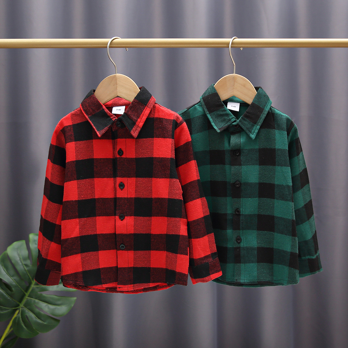 

Toddler Boy/Girl Christmas Plaid Lapel Collar Button Design Long-sleeve Shirt