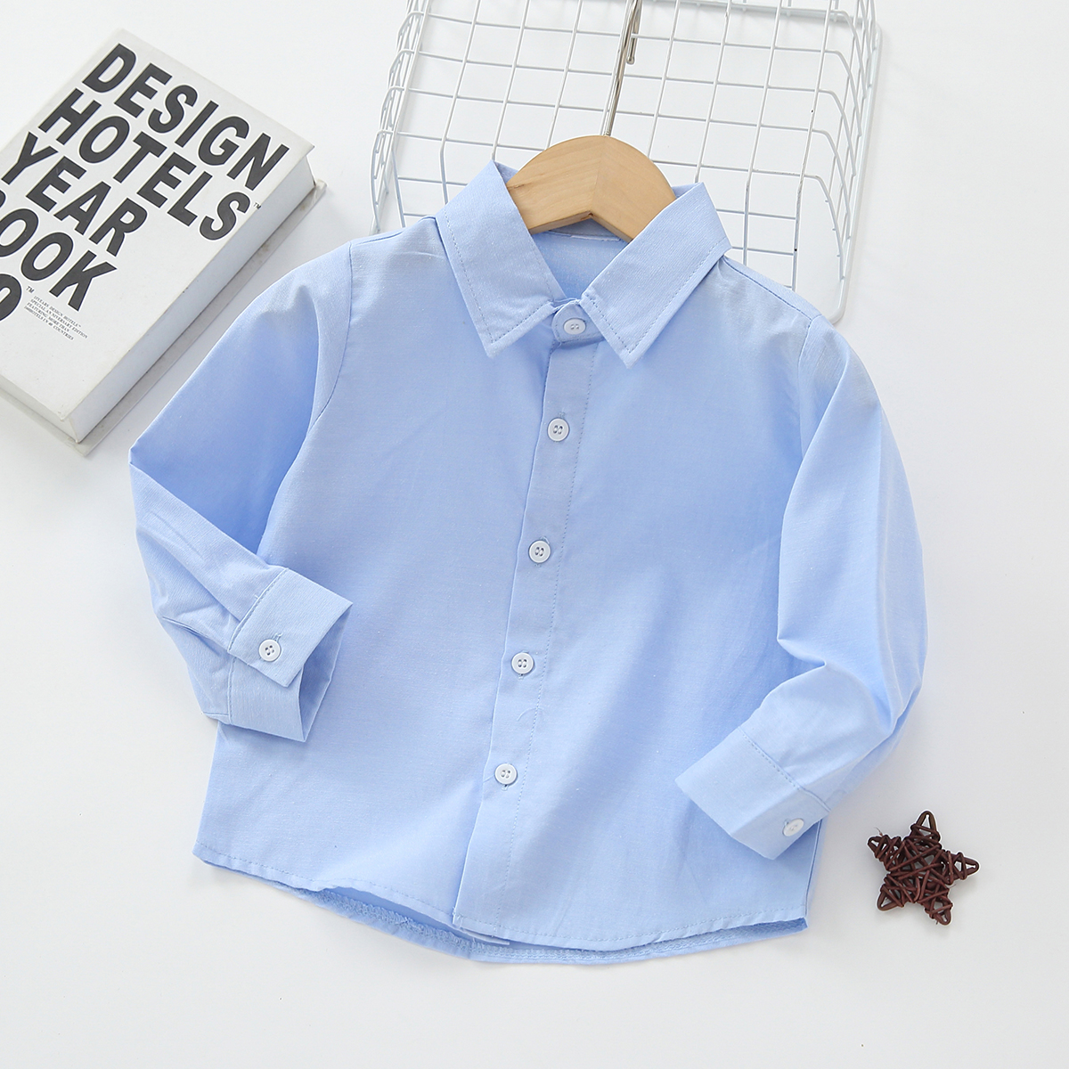 

Toddler Boy Solid Color Lapel Collar Button-Down Long-sleeve Shirt