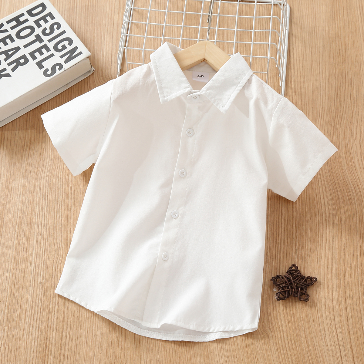 

Toddler Boy Lapel Collar Button-Down Short-sleeve White Shirt