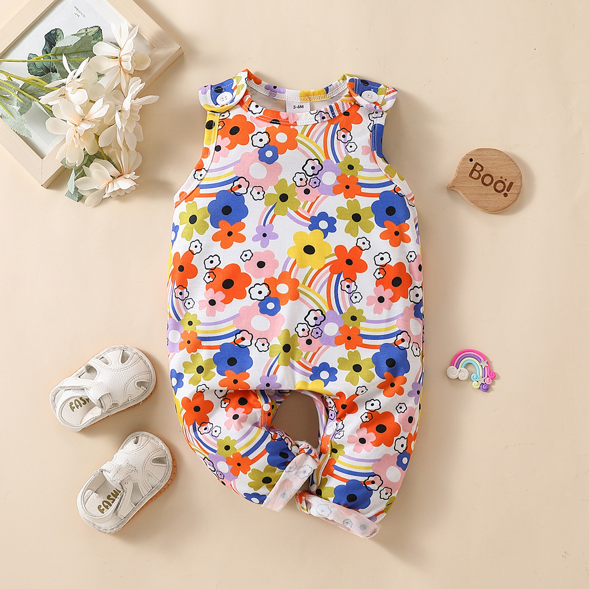 

Baby Boy All Over Colorful Floral Print Sleeveless Jumpsuit