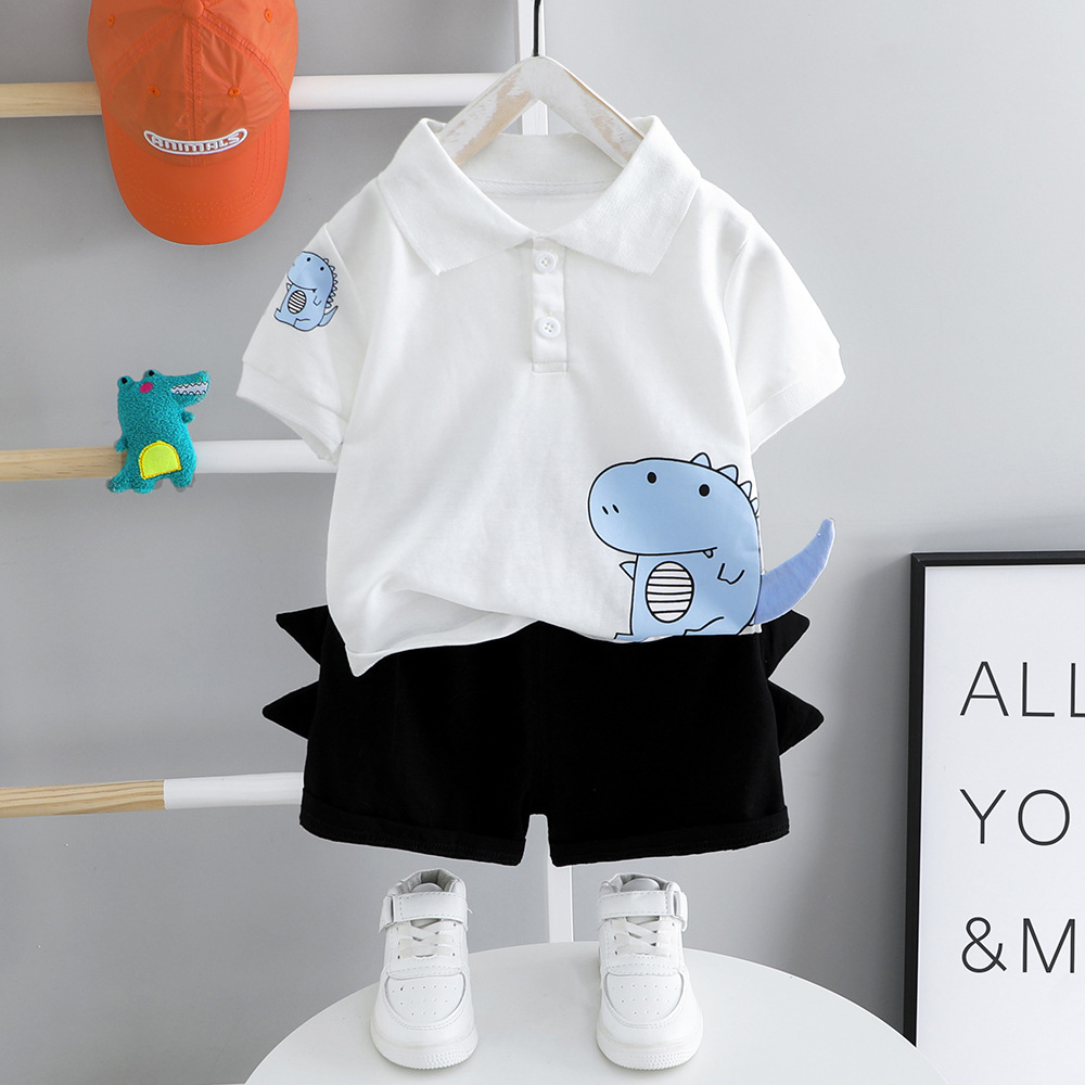 

2pcs Baby Boy Dinosaur Print Short-sleeve Polo Shirt and Shorts Set
