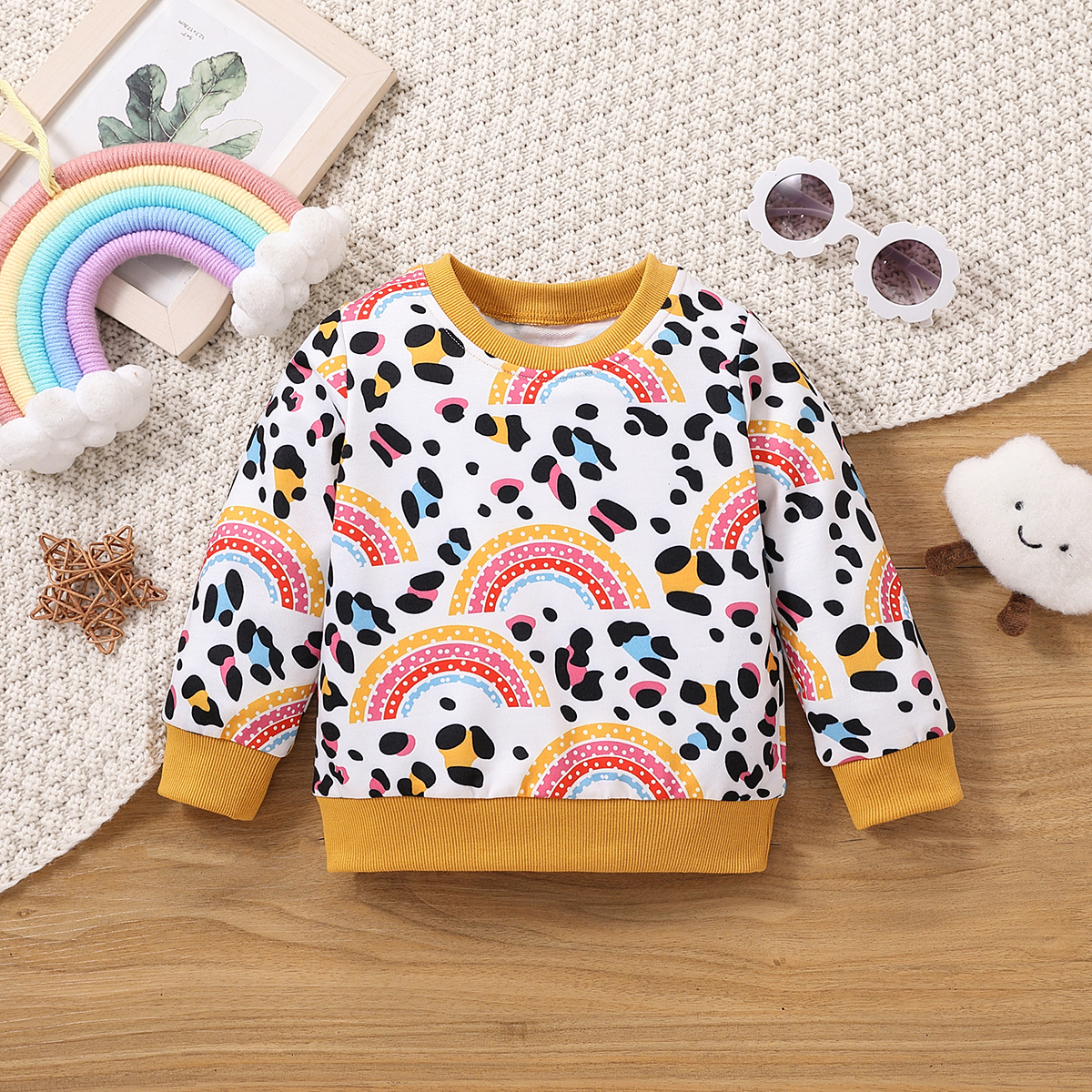 

Baby Boy/Girl Allover Rainbow & Leopard Print Long-sleeve Pullover Sweatshirt