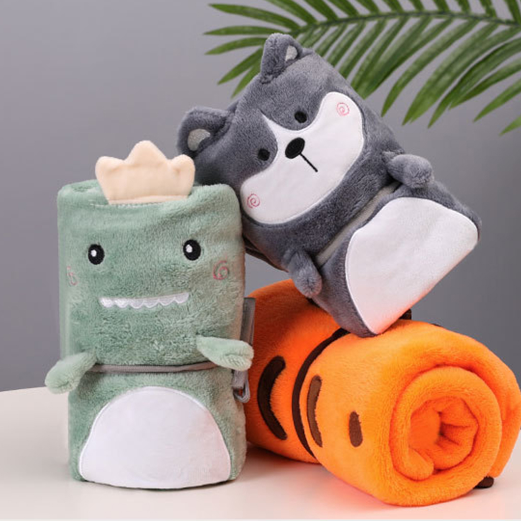 

Cute Cartoon Comfortable Portable Animal Flannel Air Conditioning Blanket Napping Blanket