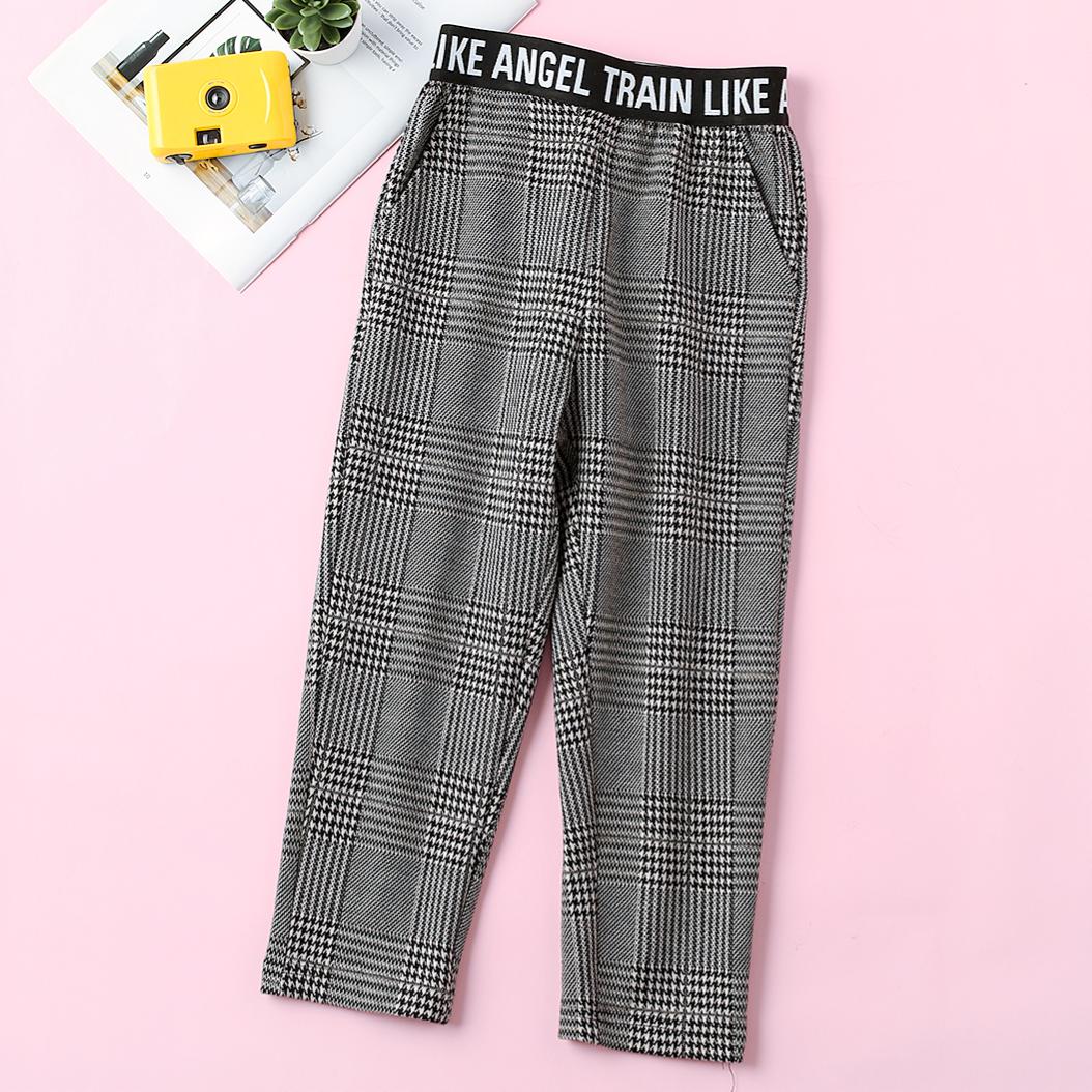 

Kid Girl Letter Print Elasticized Casual Plaid Pants