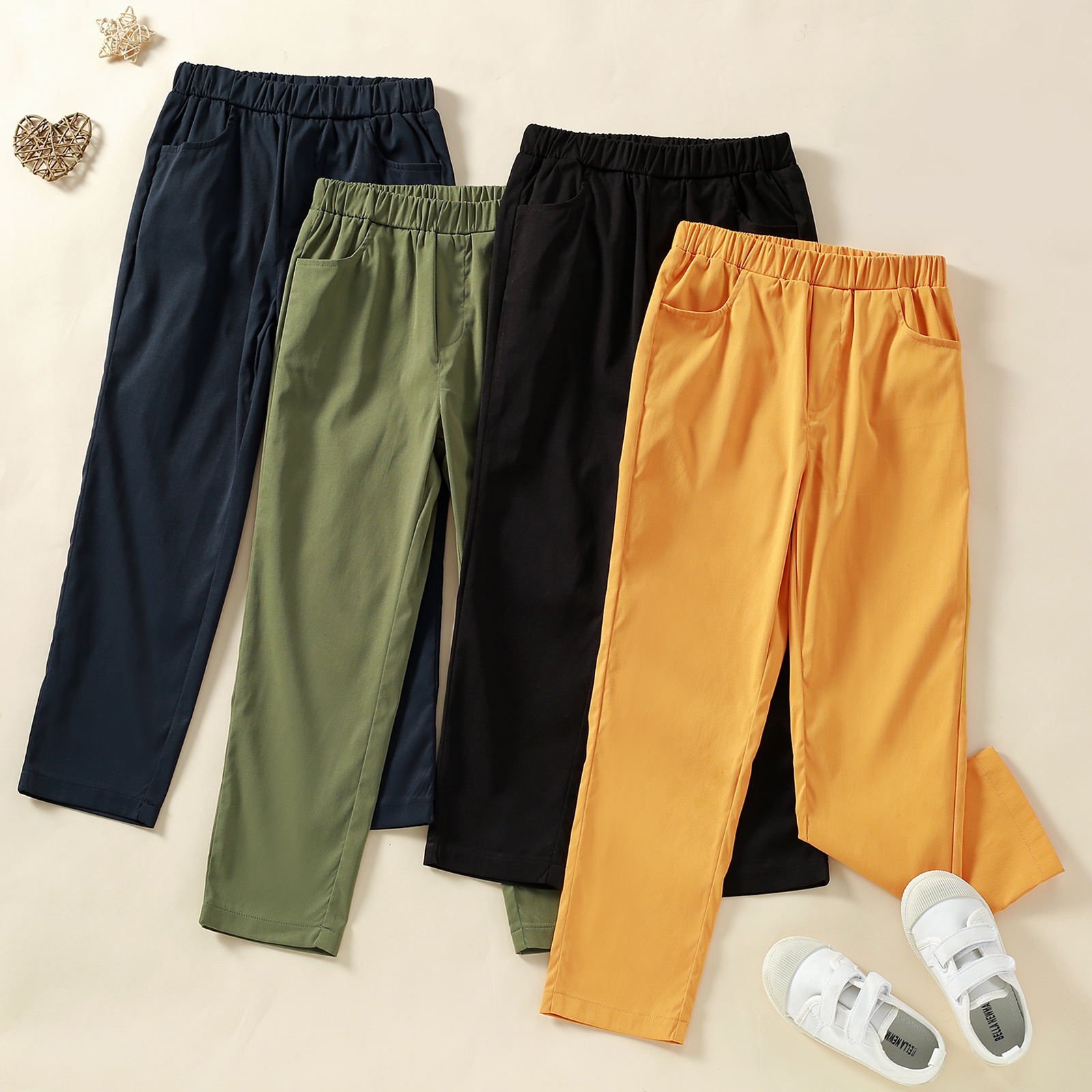

Kid Boy Casual Elasticized Solid Pants with Pocket