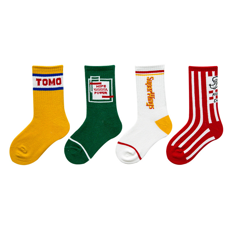 

4-pack Multi Color Letter Athleisure Socks for Toddlers / Kids