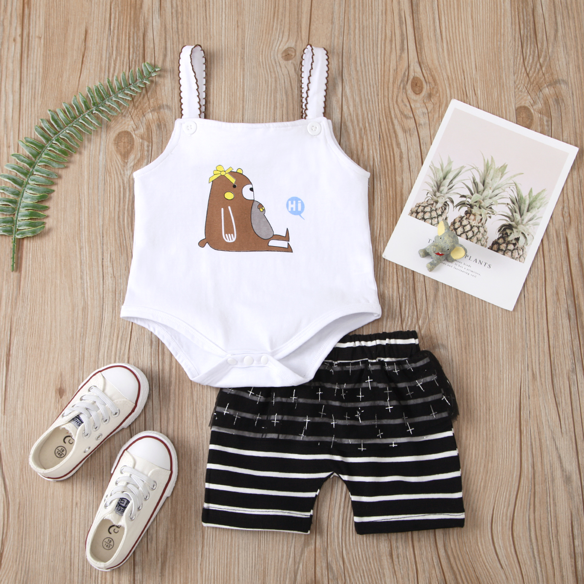 

2pcs Baby Girl casual Sleeveless Romper Cotton Animal Baby's Sets