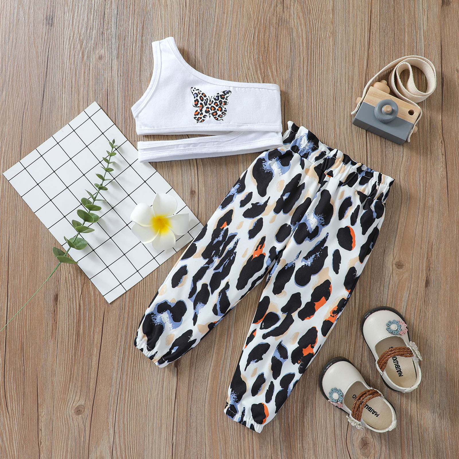 

2pcs Single Shoulder Leopard Print Baby Set