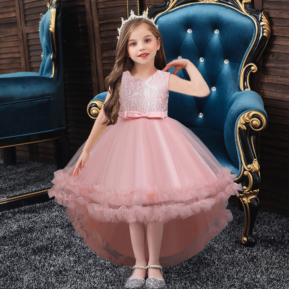 

Toddler Girl Floral Pattern Sleeveless High Low Princess Costume Party Mesh Dress