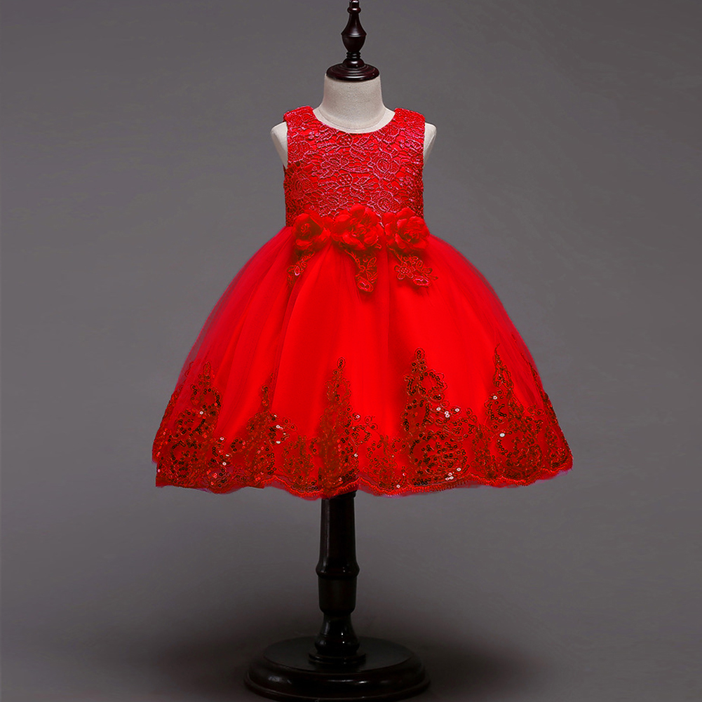 

Kid Girl Floral Embroidered Sequined Sleeveless Princess Party Tulle Dress