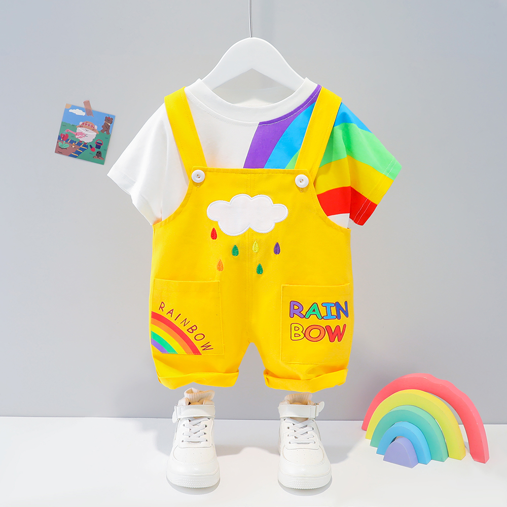 

2pcs Rainbow Print Short-sleeve Baby Set