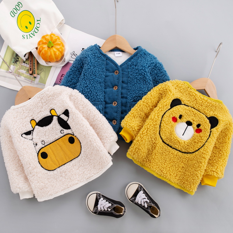 

Baby Cartoon Animal Embroidered Long-sleeve Button Down Fleece Coat Jacket