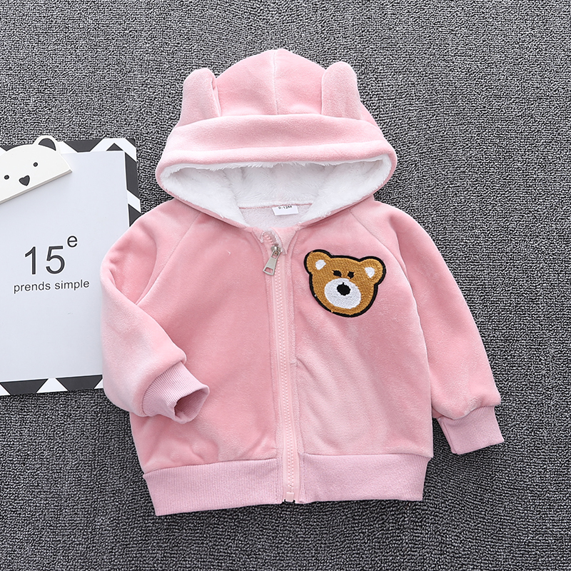 

Cartoon Bear 3D Ears Hooded Long-sleeve Baby Fleece Coat Jacket