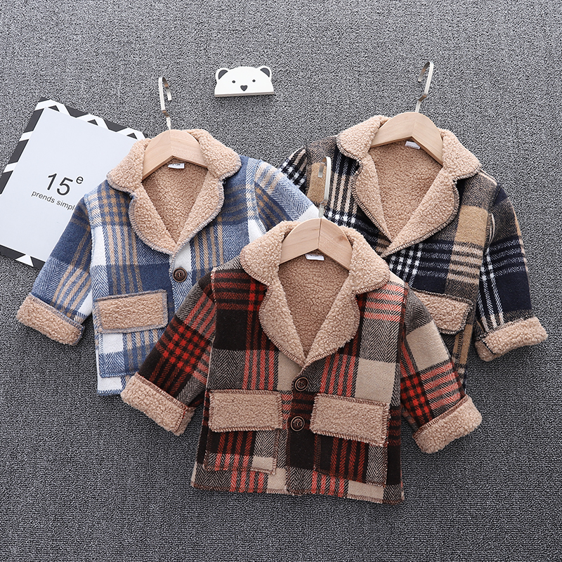 

Baby Plaid Lapel Long-sleeve Fleece Coat Jacket