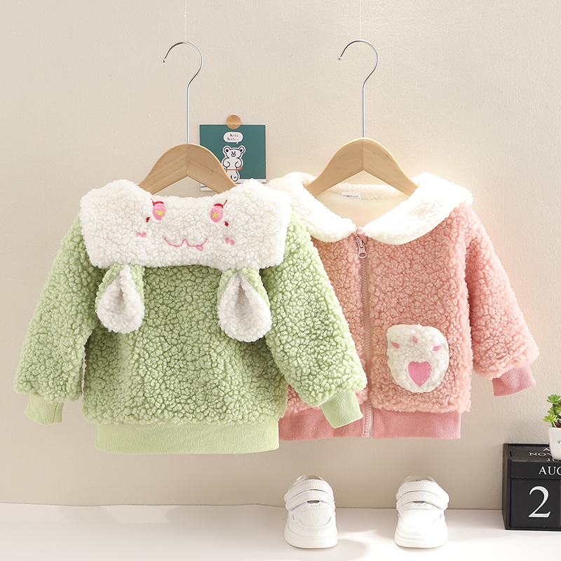 

Cartoon Rabbit 3D Ears Baby Long-sleeve Lapel Zip Up Fleece Coat