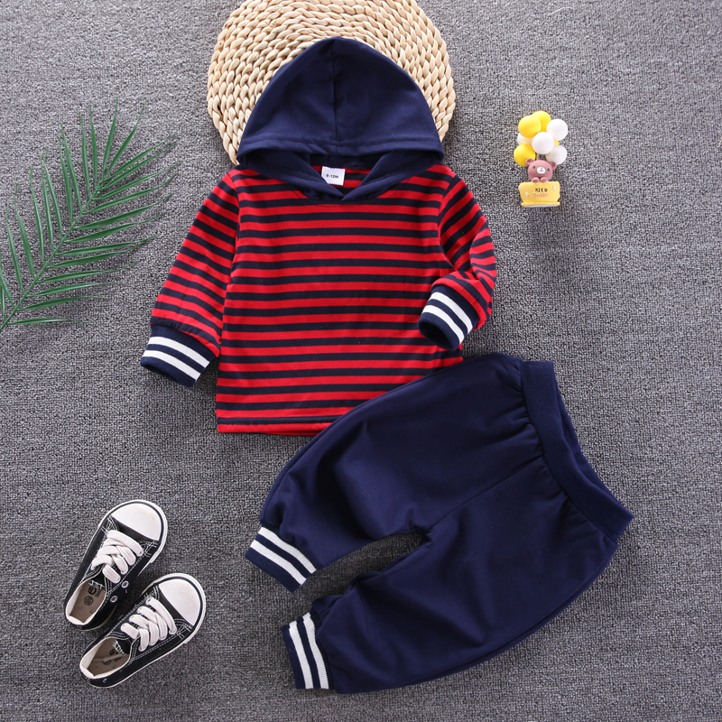 

2pcs Baby Girl Red Striped Long-sleeve Hoodie and Solid Trousers Set